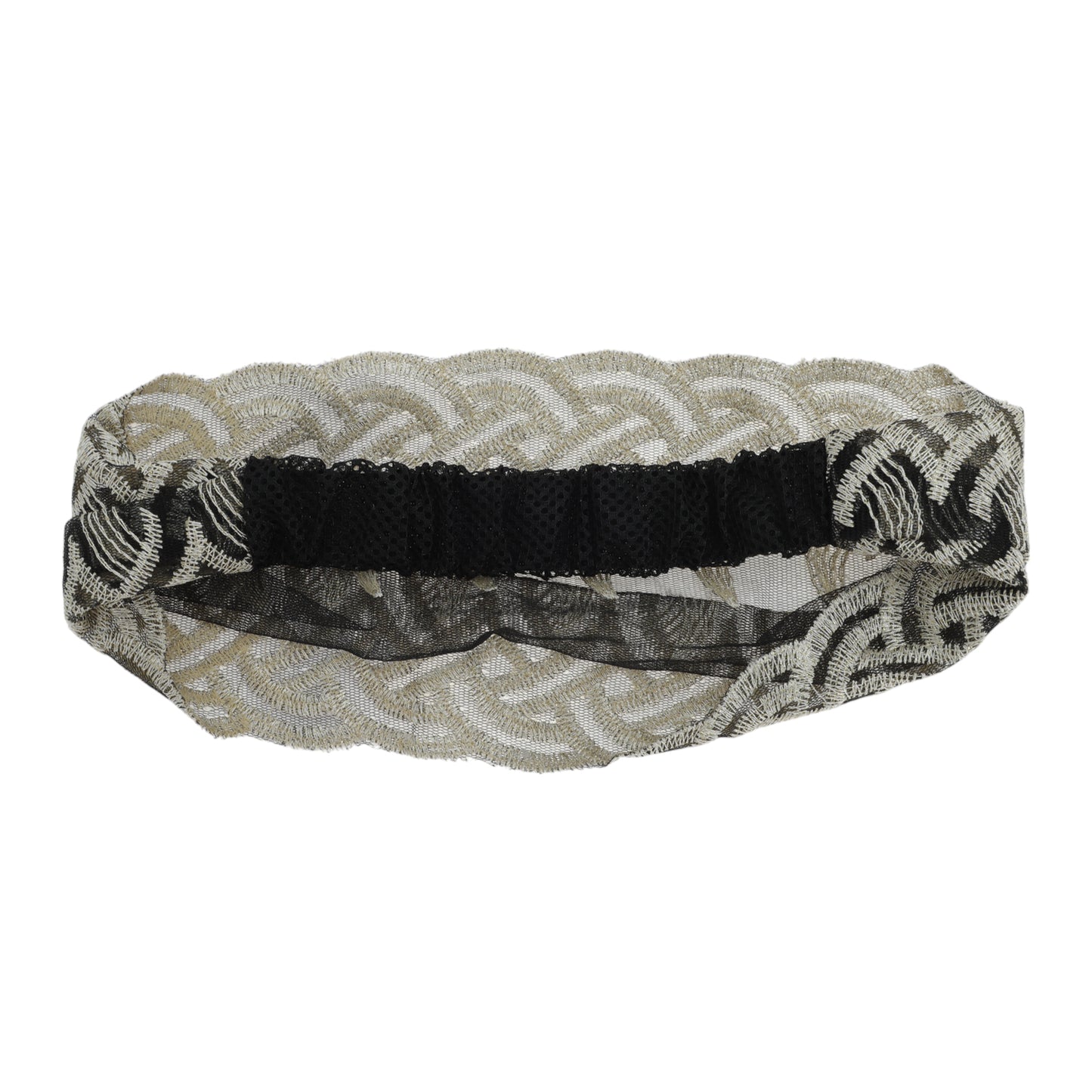 Diadema ancha de encaje con bordado de ondas para mujer, color negro y beige, 1 unidad