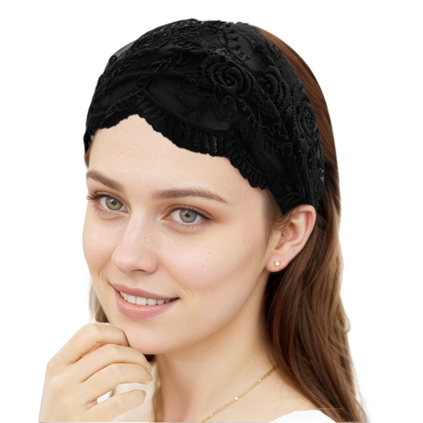 Diadema vintage de encaje rosa para mujer, color negro, 1 unidad