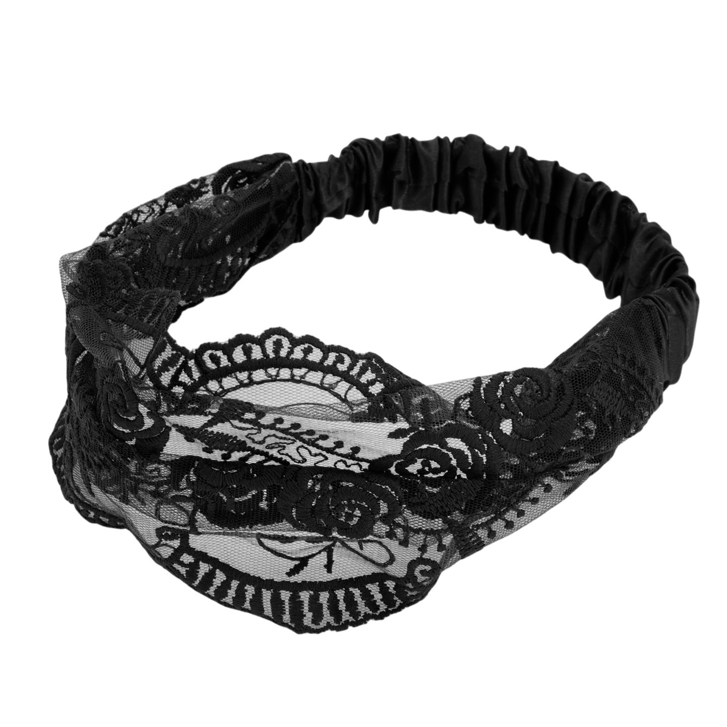 Diadema vintage de encaje rosa para mujer, color negro, 1 unidad