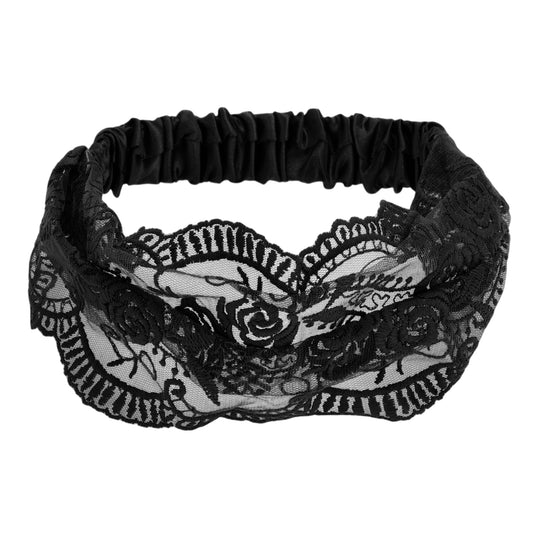 Diadema vintage de encaje rosa para mujer, color negro, 1 unidad