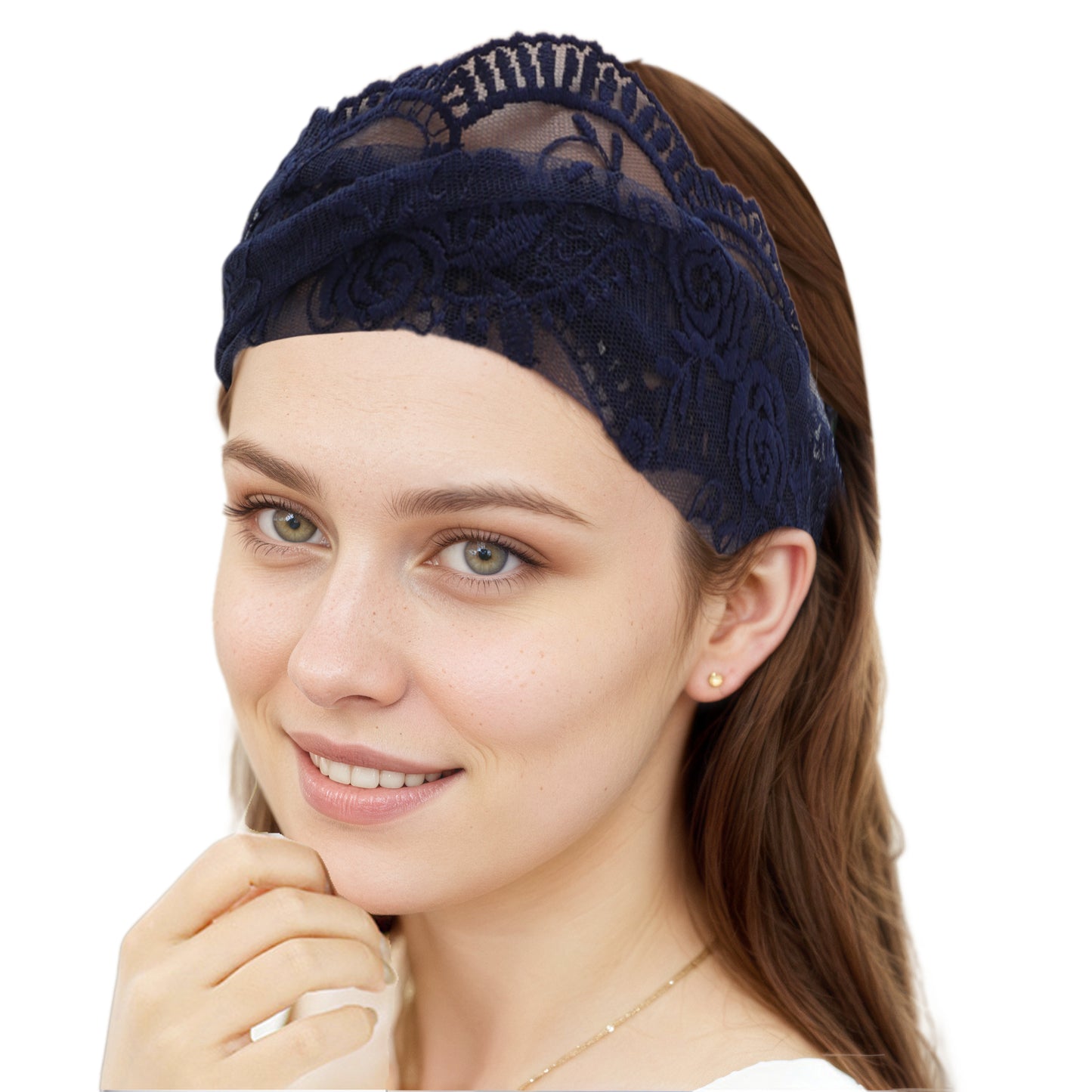 Diadema vintage de encaje rosa para mujer, azul marino, 1 pieza