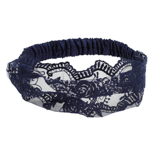Diadema vintage de encaje rosa para mujer, azul marino, 1 pieza