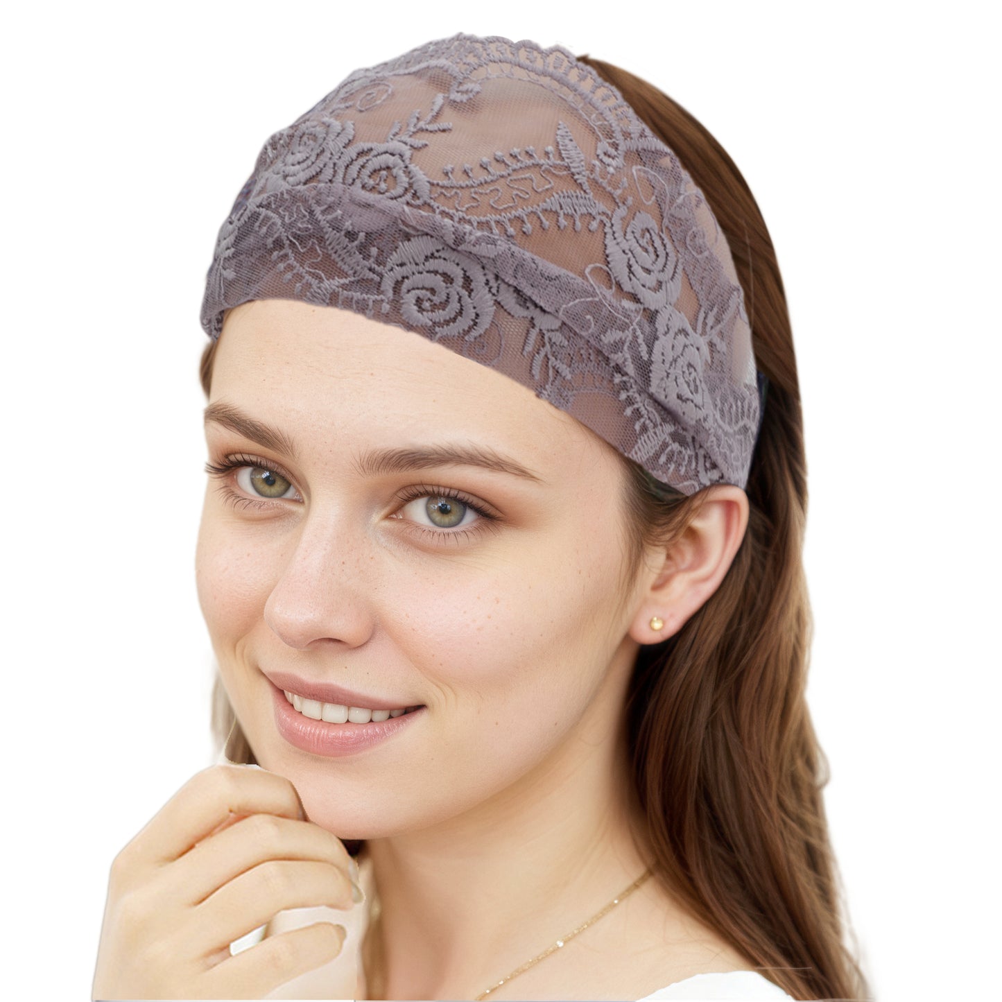 Diadema vintage de encaje rosa para mujer, color morado y gris, 1 unidad