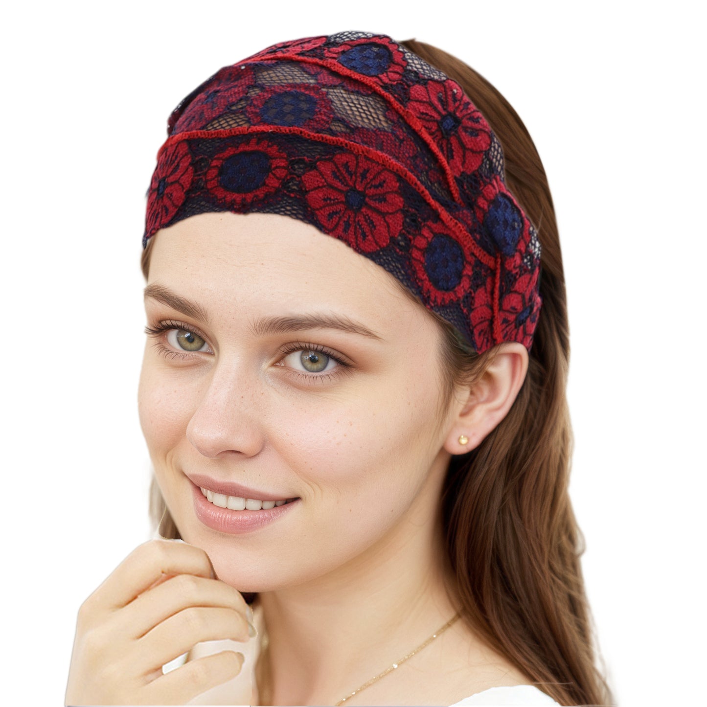 Diadema ancha de encaje ligero con diseño de girasol para mujer, color rojo vino, 1 unidad