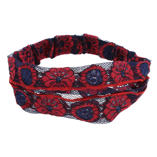 Diadema ancha de encaje ligero con diseño de girasol para mujer, color rojo vino, 1 unidad