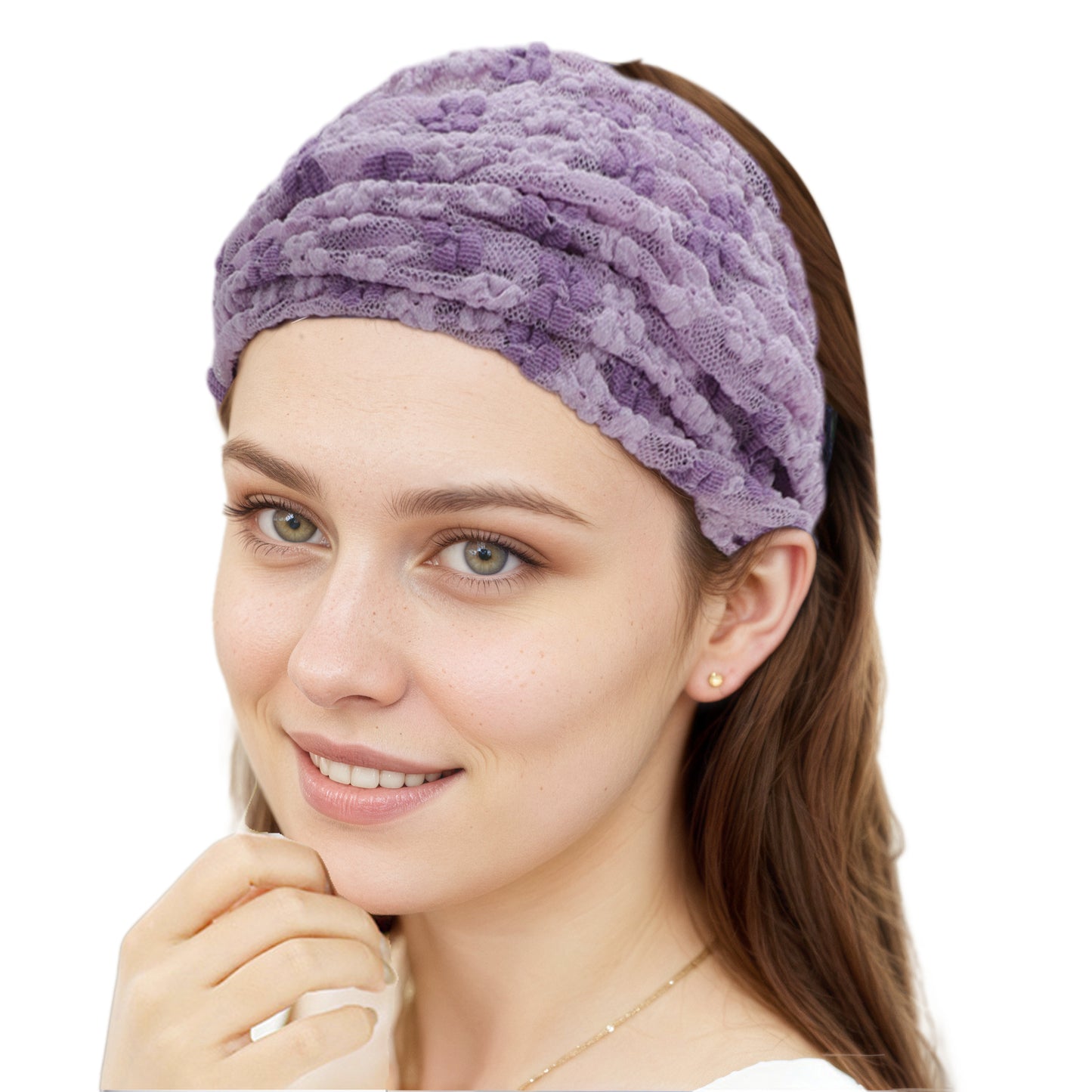 Diadema ancha de flores de doble cara para mujer, color morado, 1 unidad