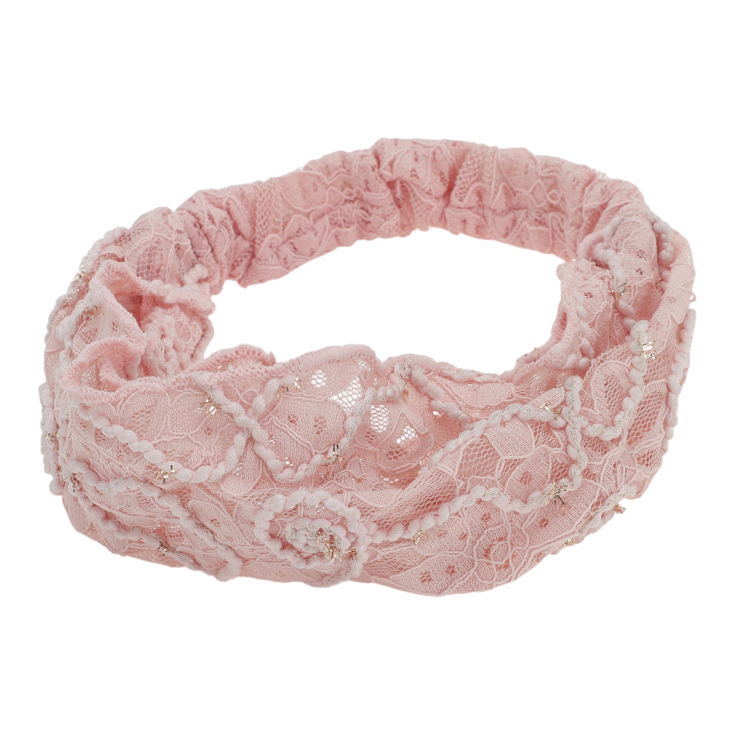 Diadema ancha de encaje de malla floral para mujer, color rosa, 1 unidad