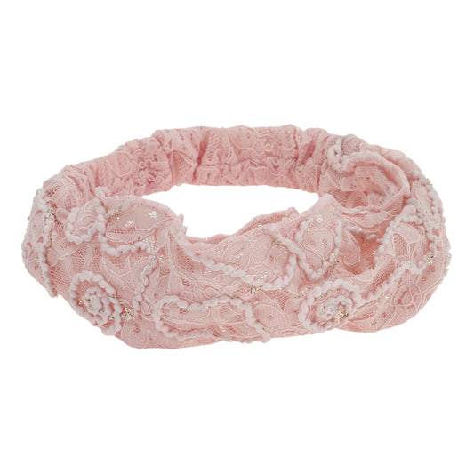 Diadema ancha de encaje de malla floral para mujer, color rosa, 1 unidad