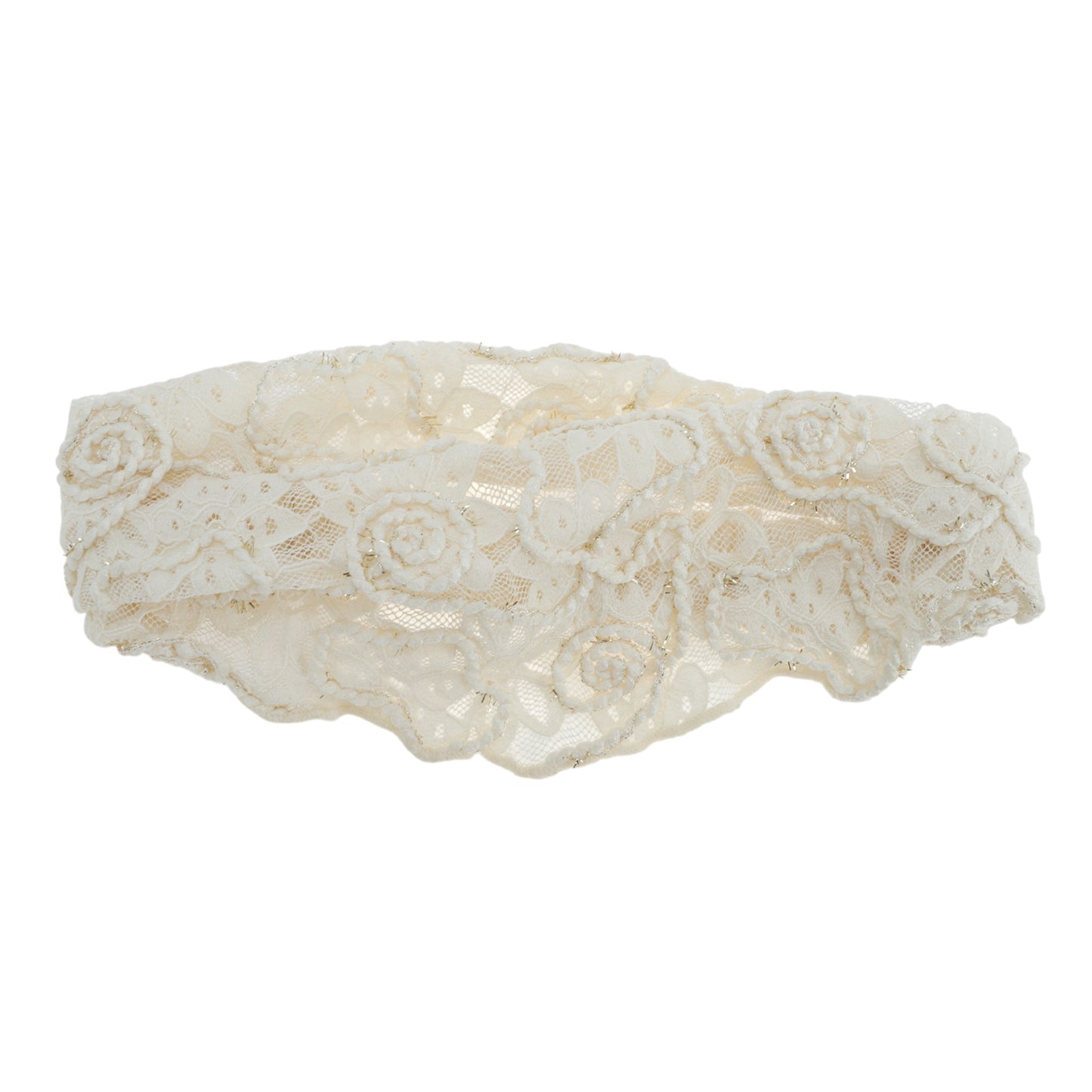Diadema ancha de encaje de malla floral para mujer beige 1 pieza