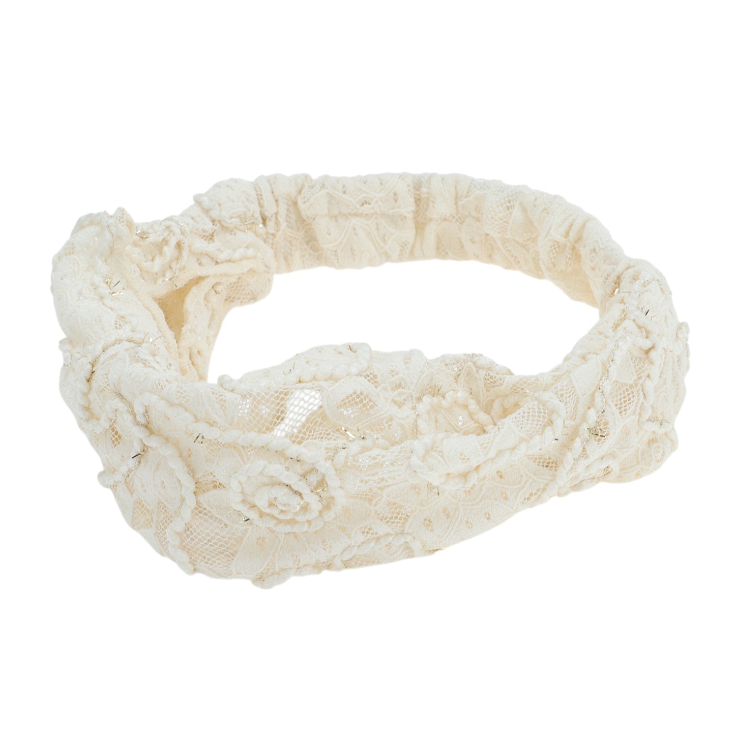 Diadema ancha de encaje de malla floral para mujer beige 1 pieza