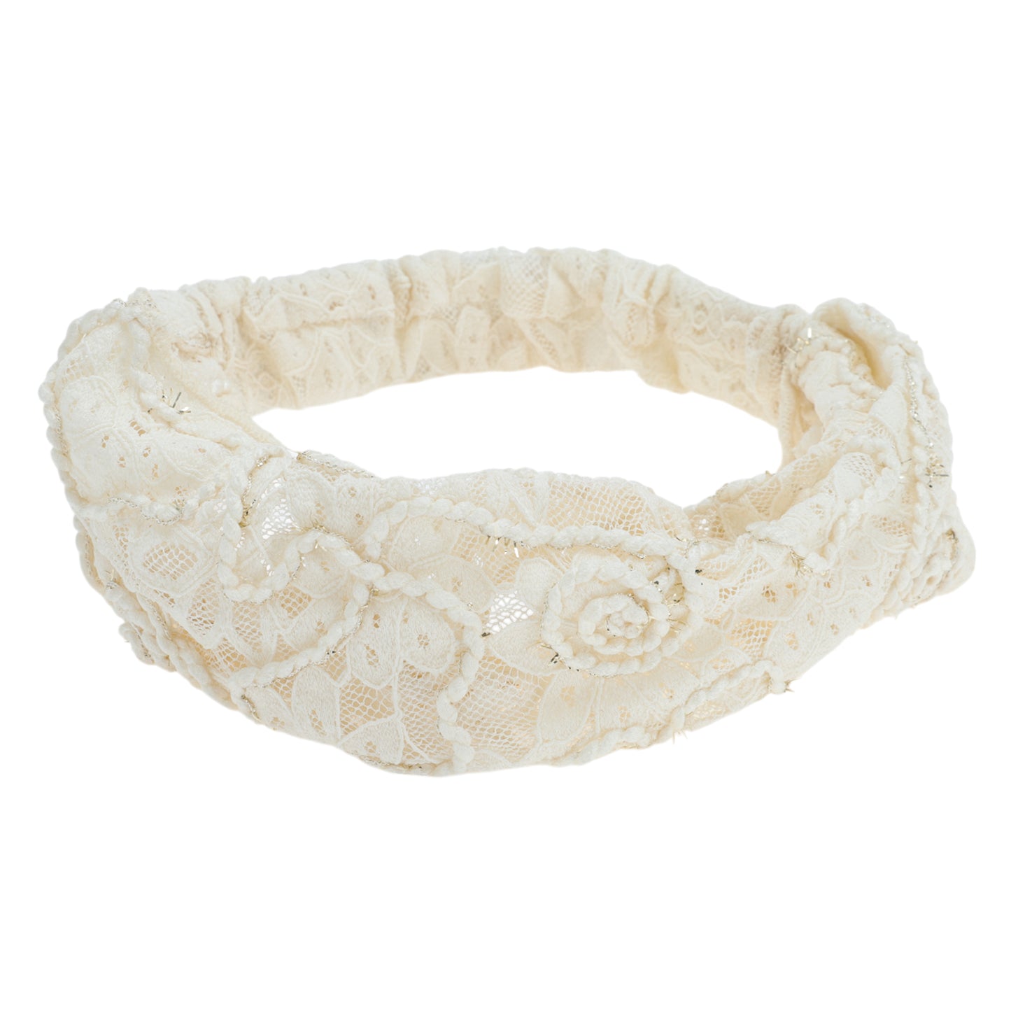 Diadema ancha de encaje de malla floral para mujer beige 1 pieza