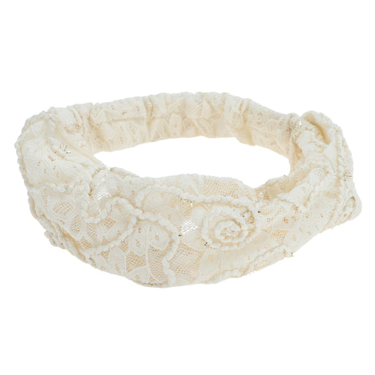 Diadema ancha de encaje de malla floral para mujer beige 1 pieza