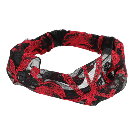 Flowers Lace Wide Headband for Women Retro Headband Red 1 Pc