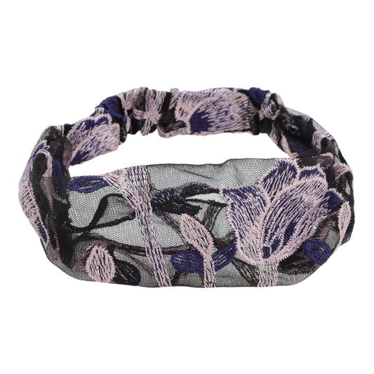 Flowers Lace Wide Headband for Women Retro Headband Purple 1 Pc