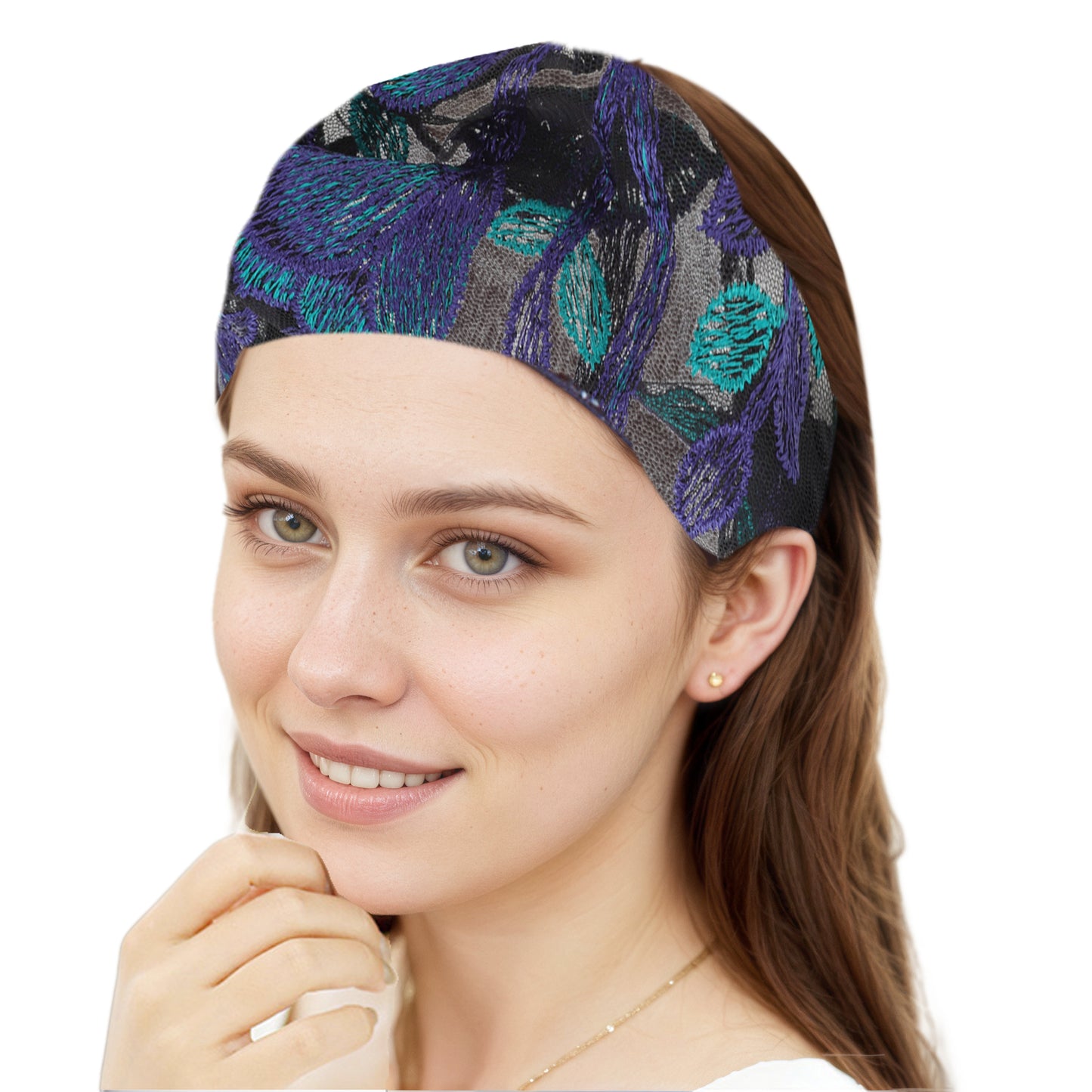 Flowers Lace Wide Headband for Women Retro Headband Blue 1 Pc