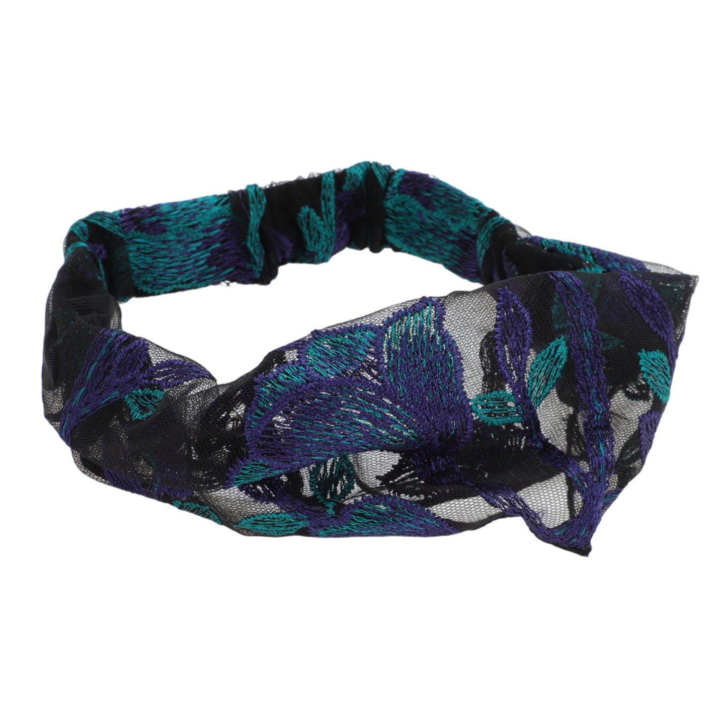 Flowers Lace Wide Headband for Women Retro Headband Blue 1 Pc