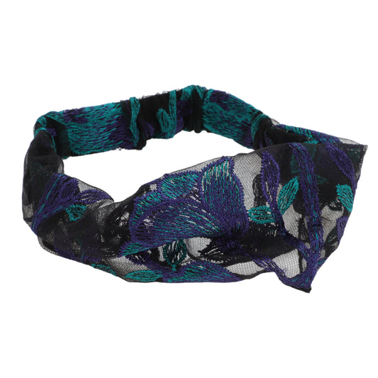 Flowers Lace Wide Headband for Women Retro Headband Blue 1 Pc