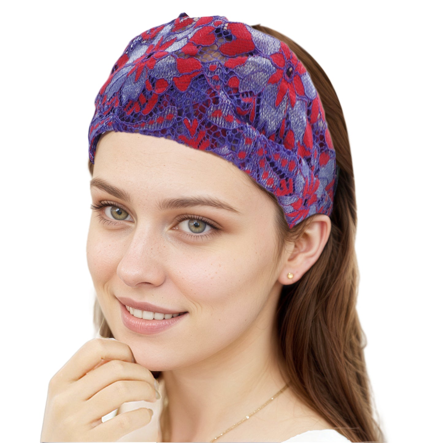 Flowers Stretch Lace Wide Headband for Women Blue Red 1 Pc