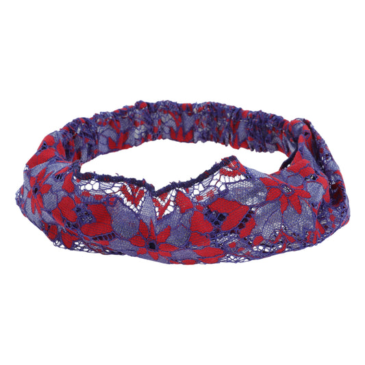 Flowers Stretch Lace Wide Headband for Women Blue Red 1 Pc