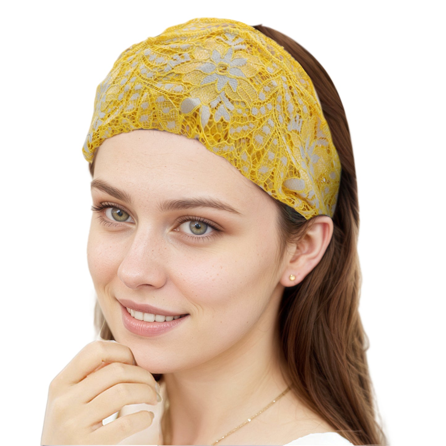 Flowers Stretch Lace Wide Headband for Women Yellow 1 Pc