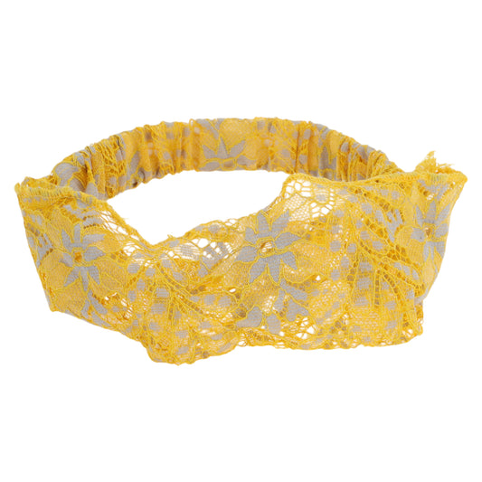 Flowers Stretch Lace Wide Headband for Women Yellow 1 Pc