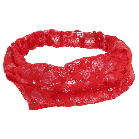 Flowers Stretch Lace Wide Headband for Women Red 1 Pc