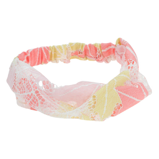 Maple Leaf Lace Wide Headband for Women Pink Yellow 1 Pc