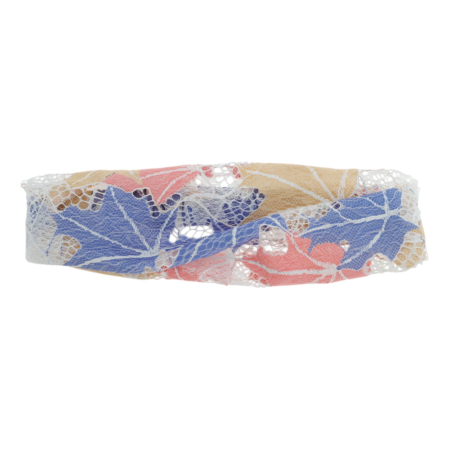 Maple Leaf Lace Wide Headband for Women Dark Blue Apricot 1 Pc