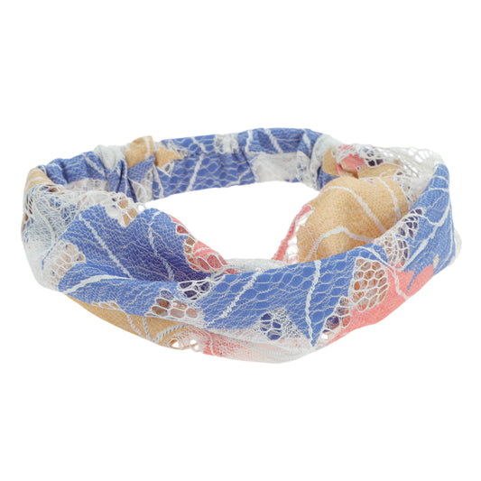 Maple Leaf Lace Wide Headband for Women Dark Blue Apricot 1 Pc
