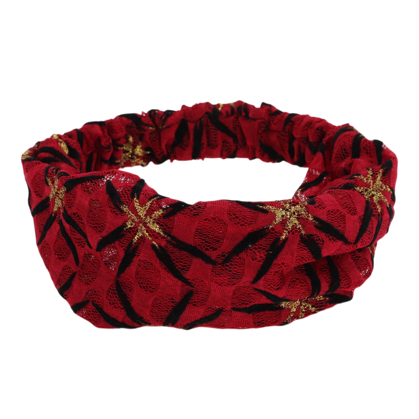 Shiny Pattern Mesh Breathable Wide Headband for Women Wine Red 1 Pc