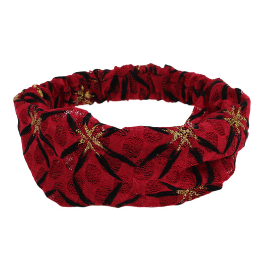 Shiny Pattern Mesh Breathable Wide Headband for Women Wine Red 1 Pc