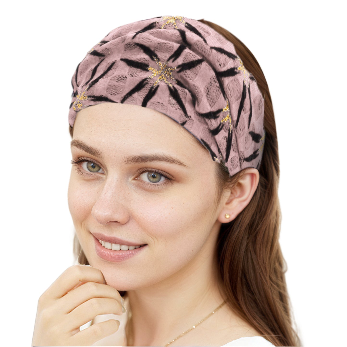 Shiny Pattern Mesh Breathable Wide Headband for Women Pink 1 Pc