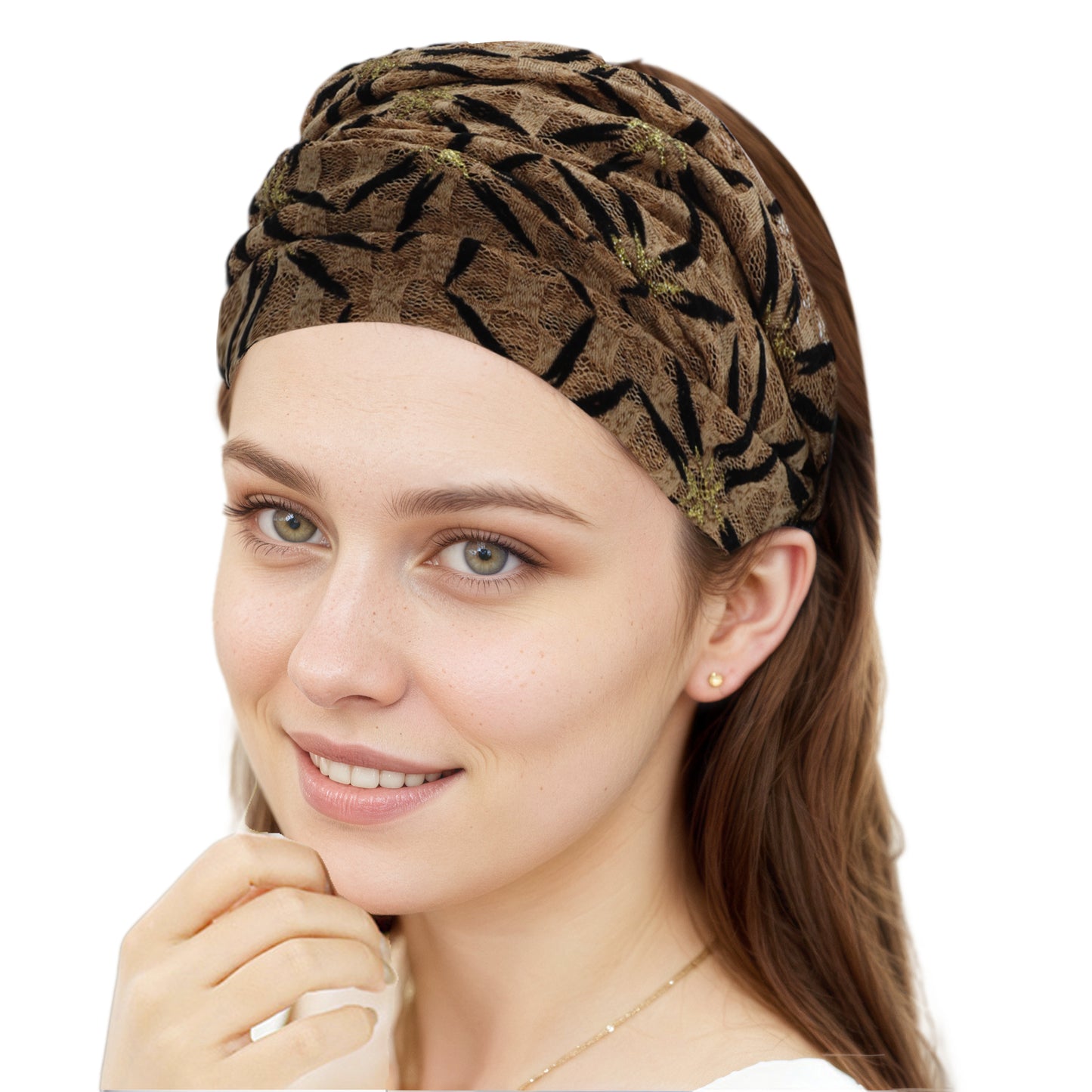Shiny Pattern Mesh Breathable Wide Headband for Women Coffee Color 1 Pc
