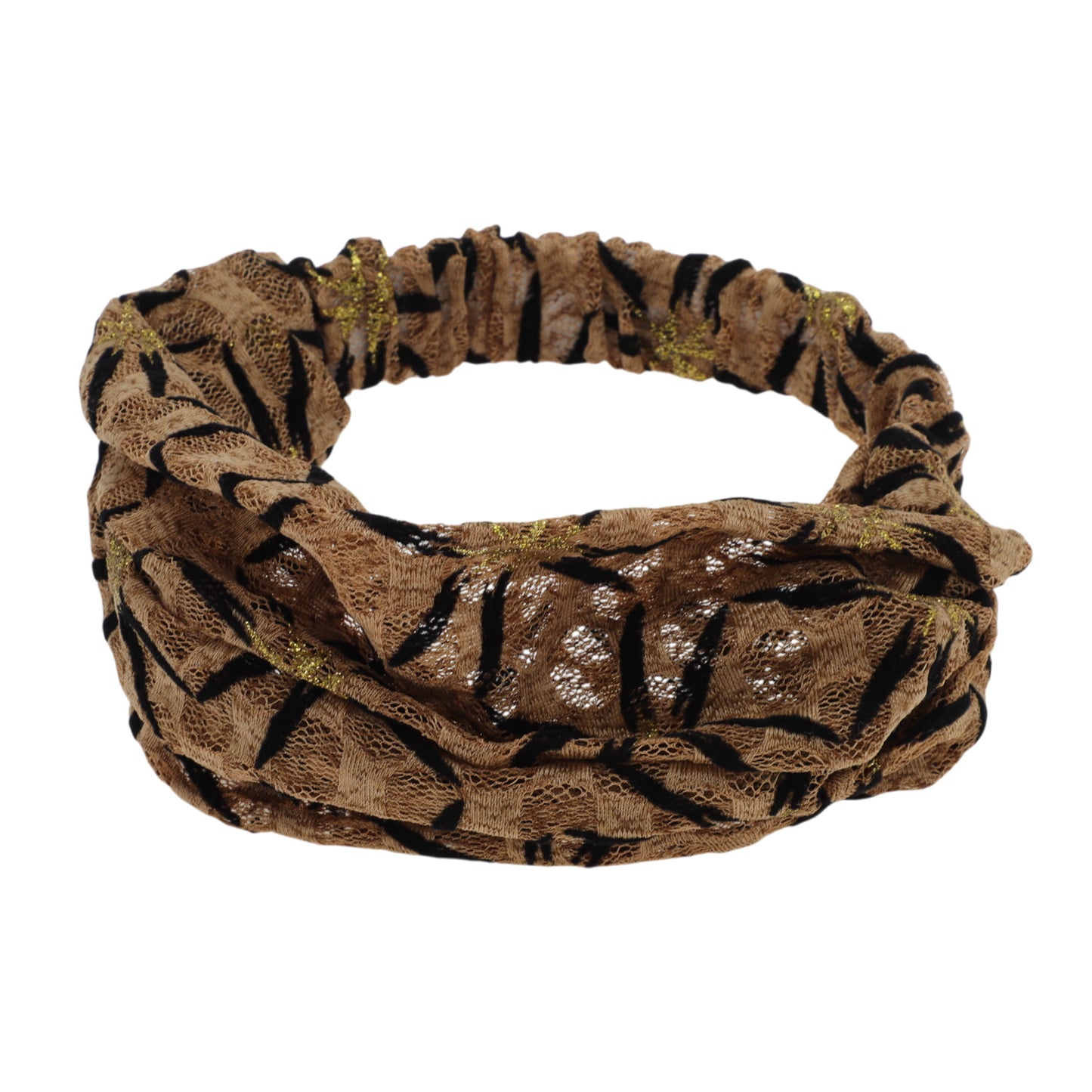 Shiny Pattern Mesh Breathable Wide Headband for Women Coffee Color 1 Pc