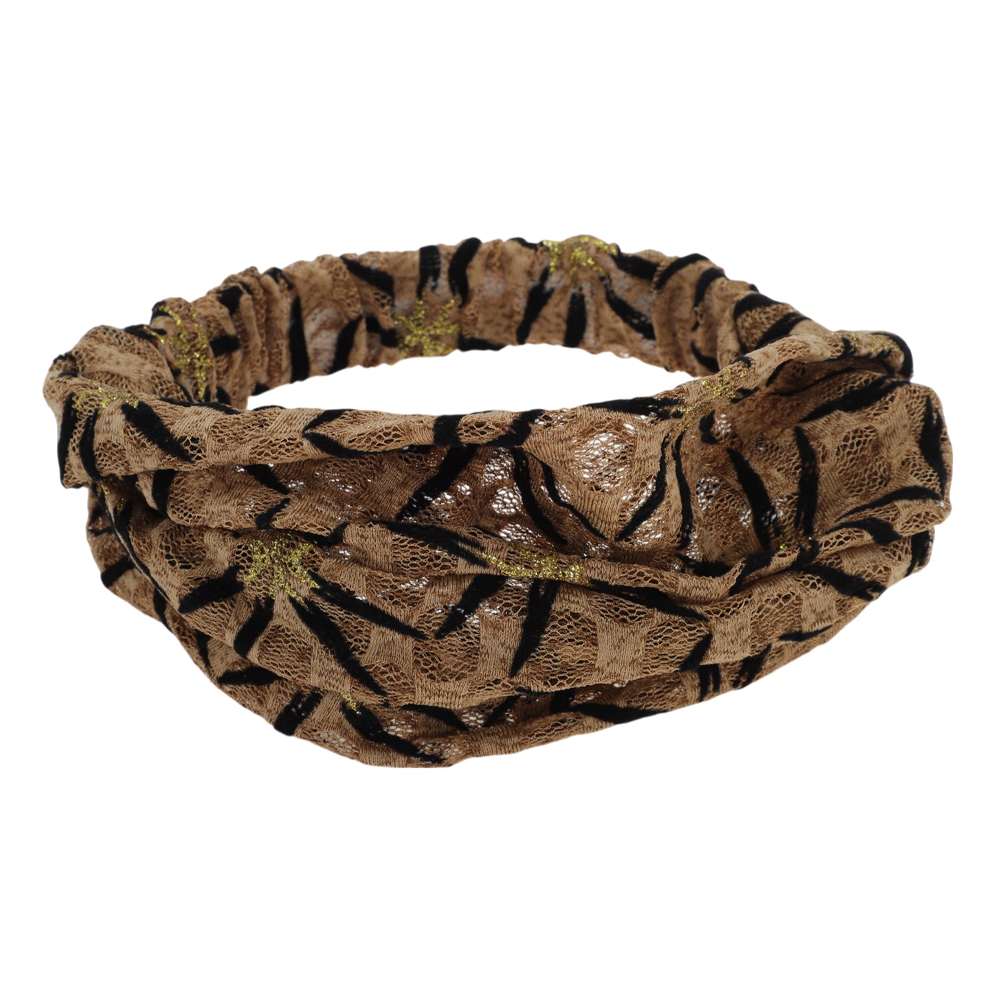 Shiny Pattern Mesh Breathable Wide Headband for Women Coffee Color 1 Pc