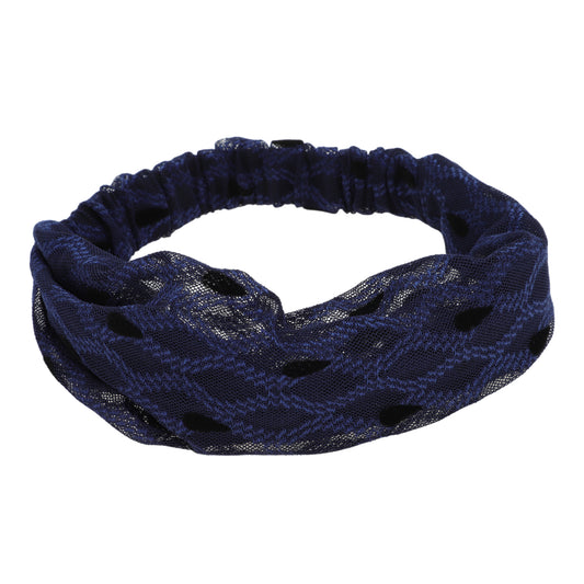 Diadema ancha de malla con encaje de lunares para mujer, azul marino, 1 unidad