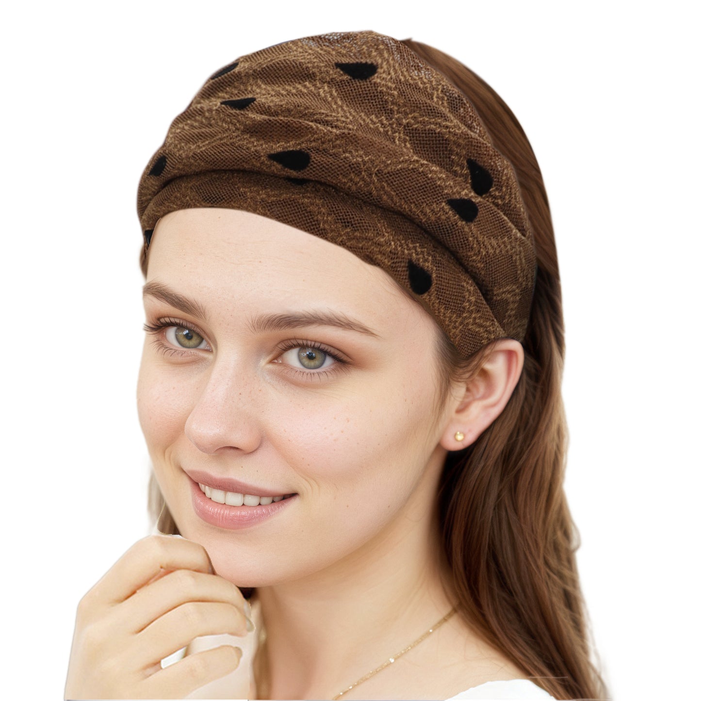 Dots Mesh Lace Wide Headband for Women Khaki 1 Pc