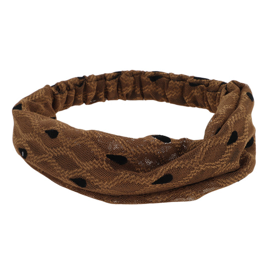 Dots Mesh Lace Wide Headband for Women Khaki 1 Pc