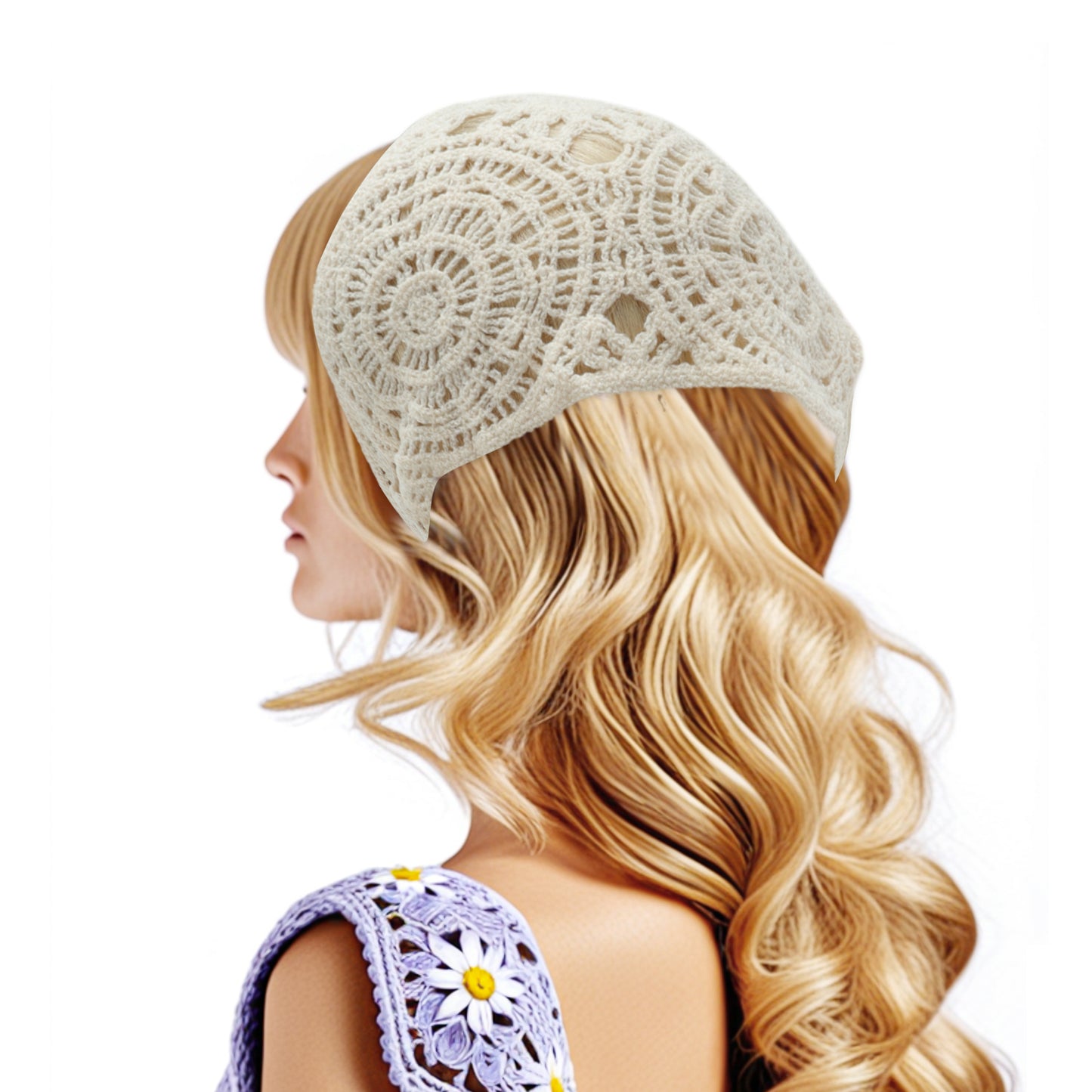 Bandana triangular de punto de color liso para mujer, color negro y beige, 2 unidades