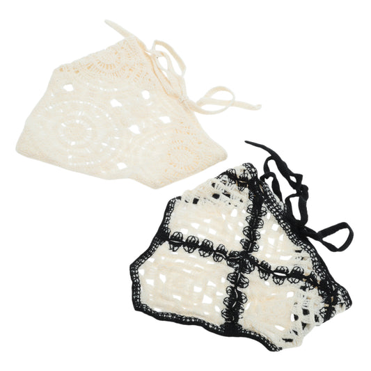 Solid Color Knitted Triangle Bandana for Women Black Beige 2 Pcs