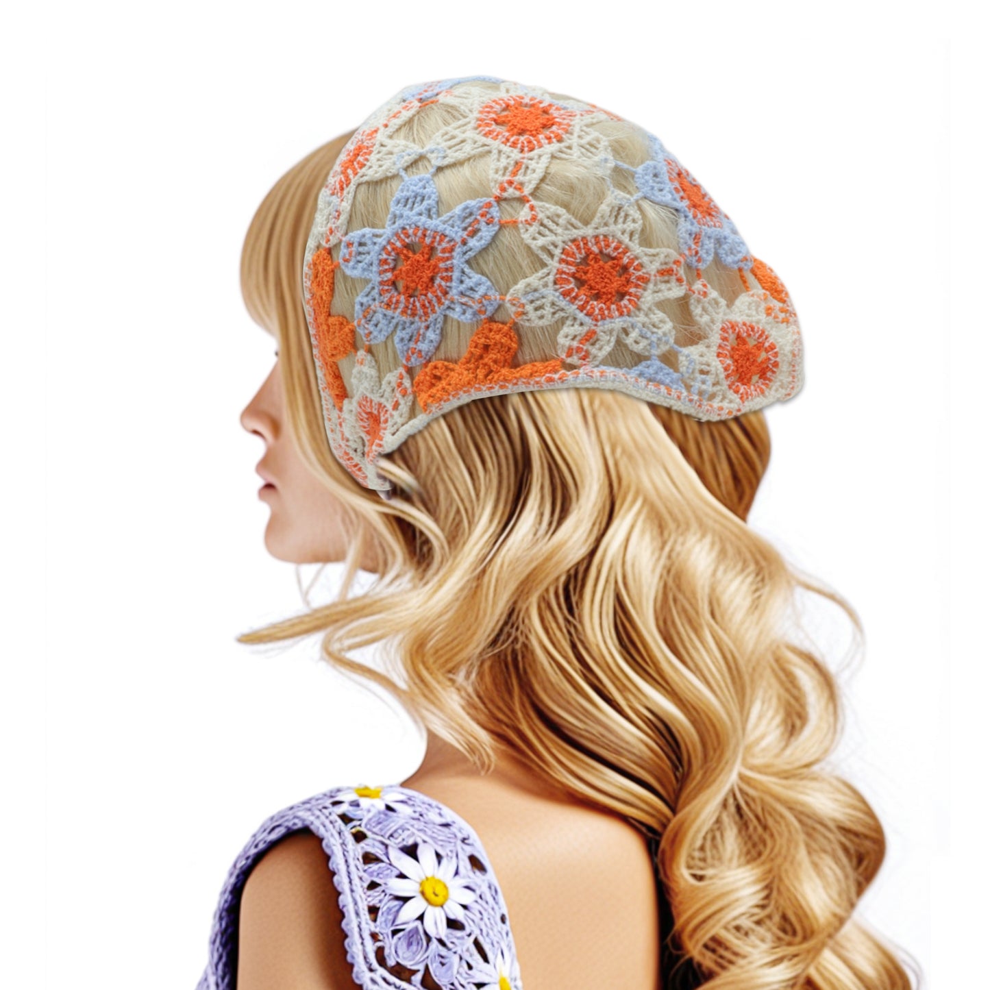 Flower Knitted Triangle Bandana for Women Beige 2 Pcs