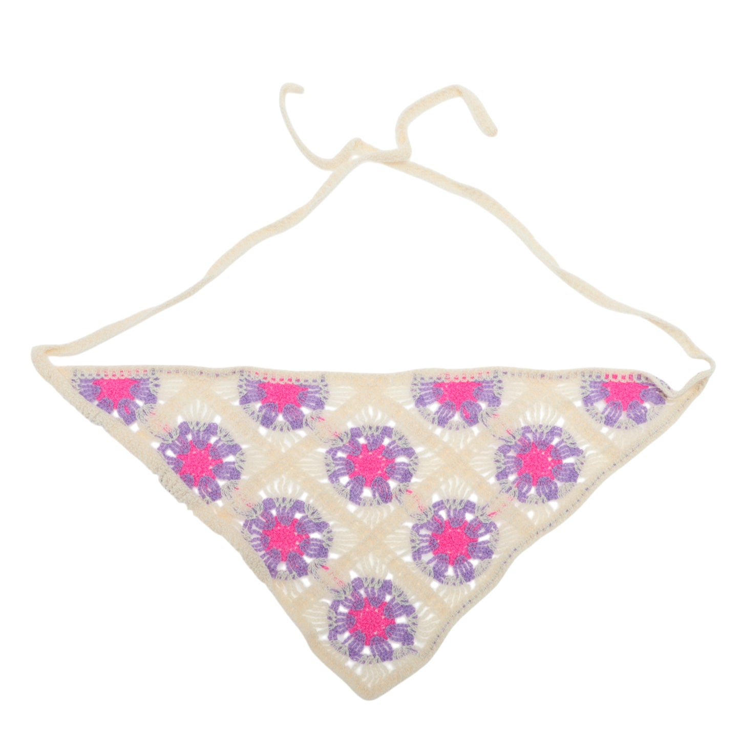Flower Knitted Triangle Bandana for Women Beige 2 Pcs