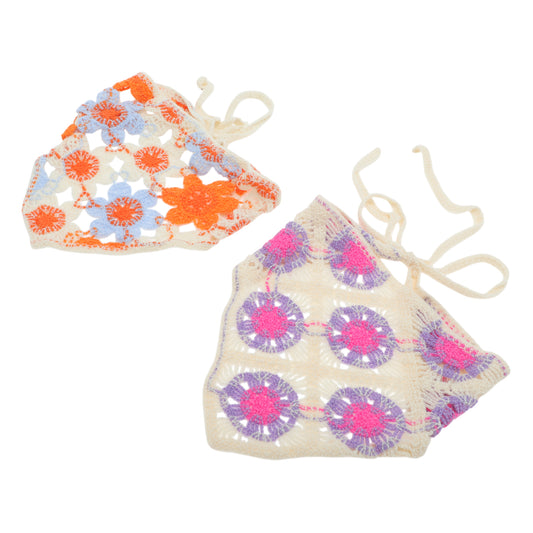 Flower Knitted Triangle Bandana for Women Beige 2 Pcs