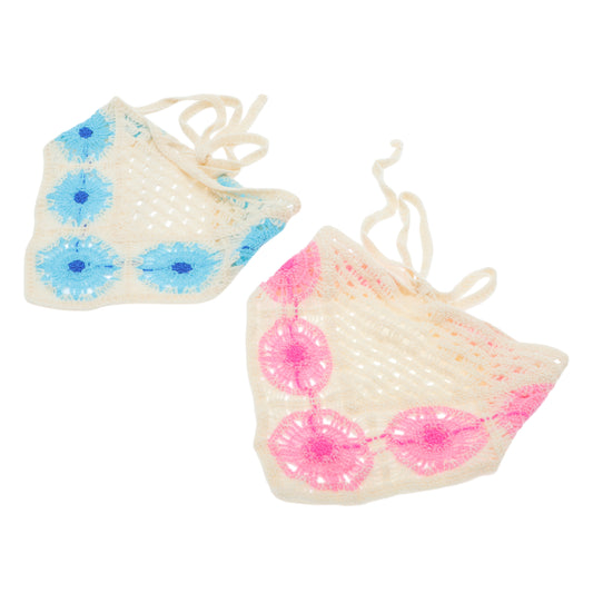 Sunflowers Knitted Triangle Bandana for Women Beige 2 Pcs