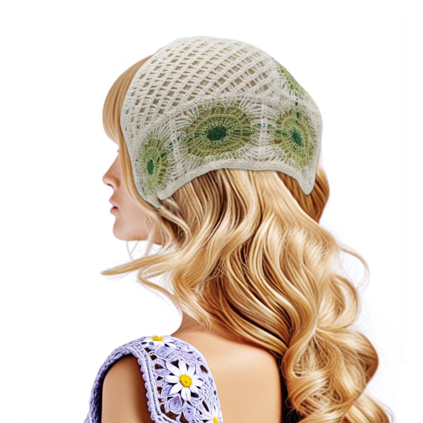 Bandana triangular de punto floral para mujer beige, 2 piezas