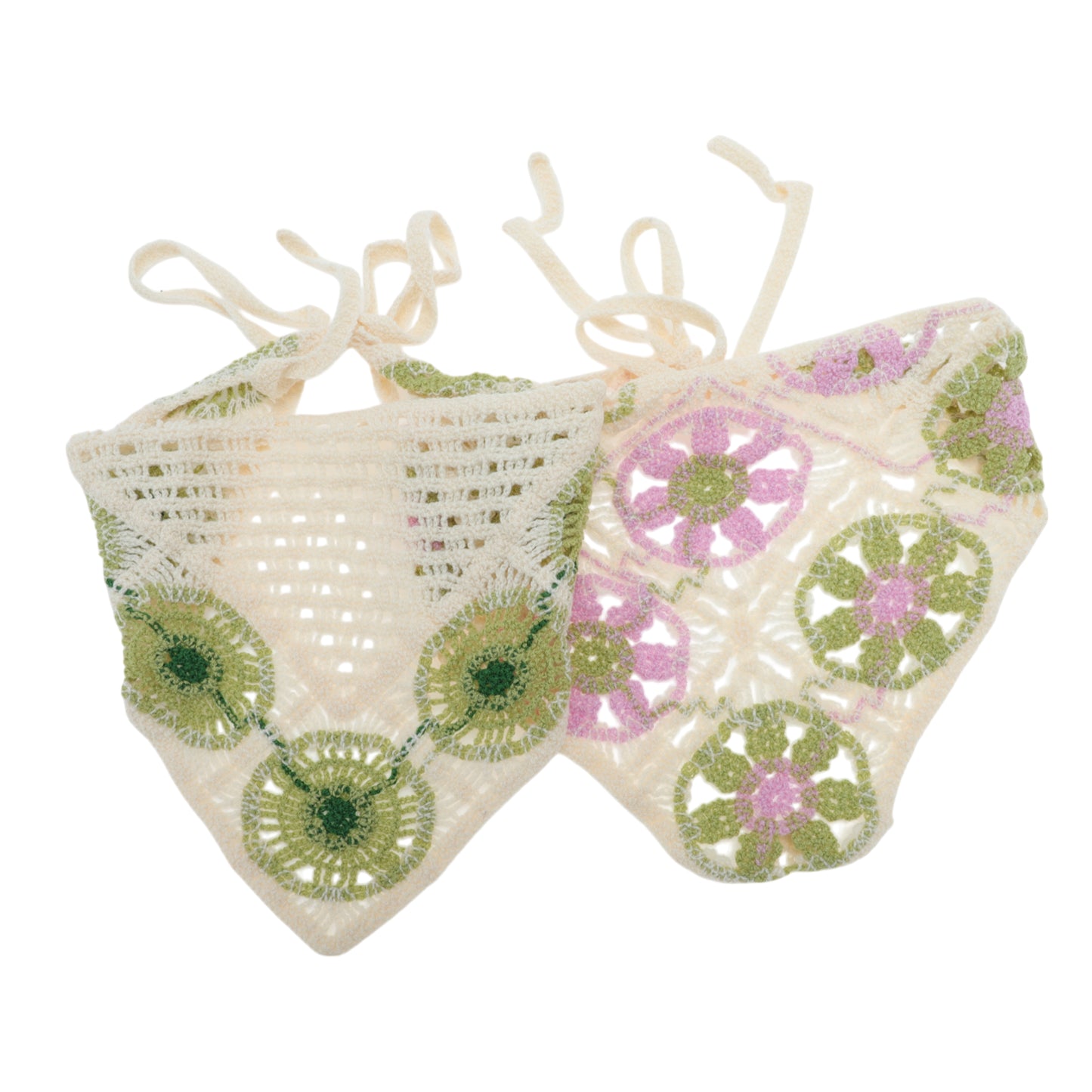 Bandana triangular de punto floral para mujer beige, 2 piezas
