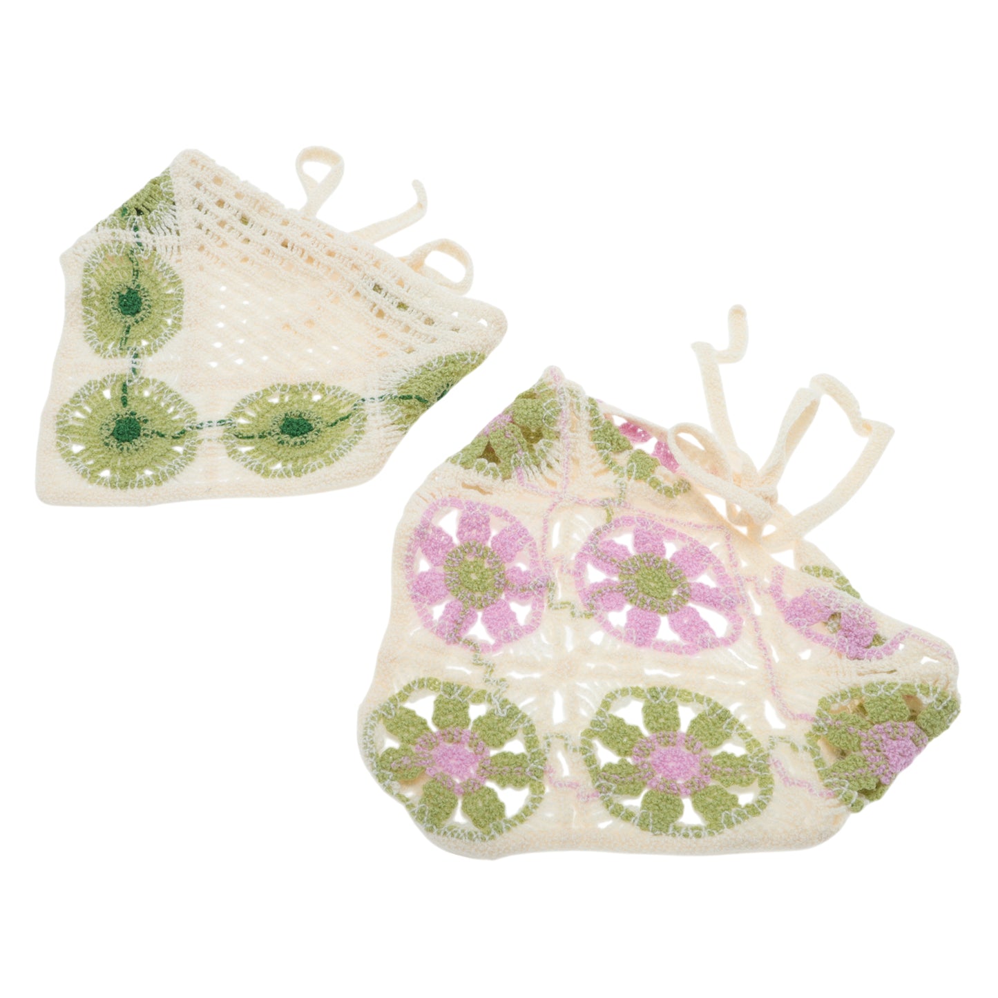 Bandana triangular de punto floral para mujer beige, 2 piezas