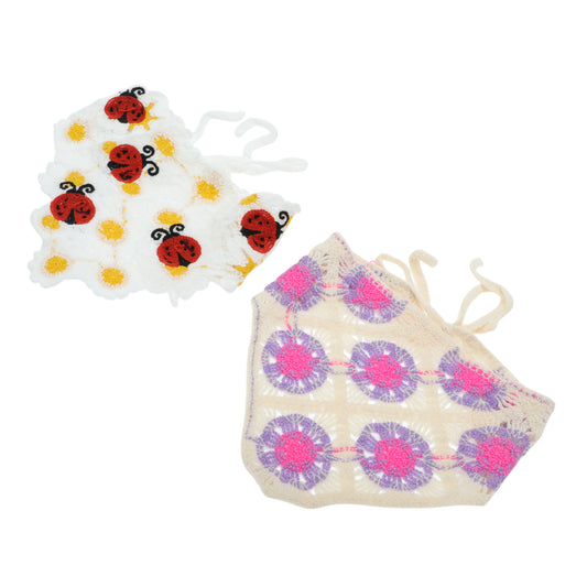 Cornflower Knitted Triangle Bandana for Women White Beige 2 Pcs
