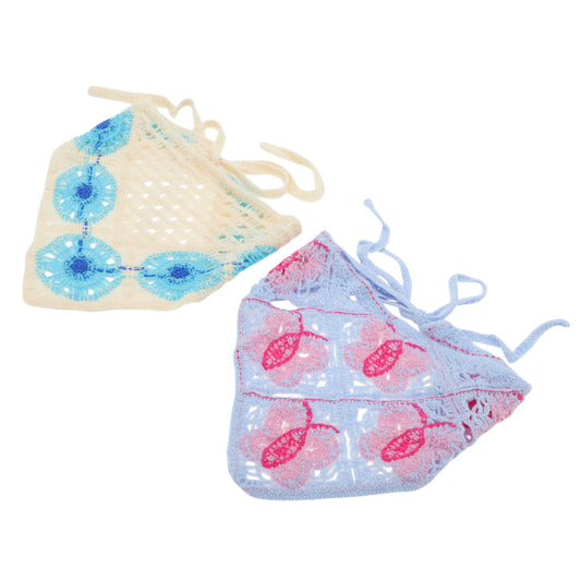 Butterfly Sunflower Knitted Triangle Bandana for Women Blue Purple Beige 2 Pcs