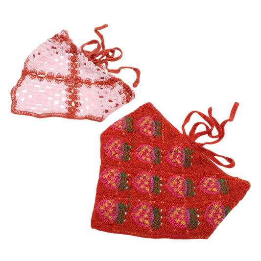 Knitted Triangle Bandana for Women Red Pink 2 Pcs